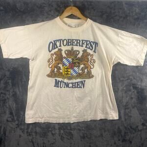 VTG 90s Oktoberfest Munchen Crest Graphic T Shirt Men’s Large Cream